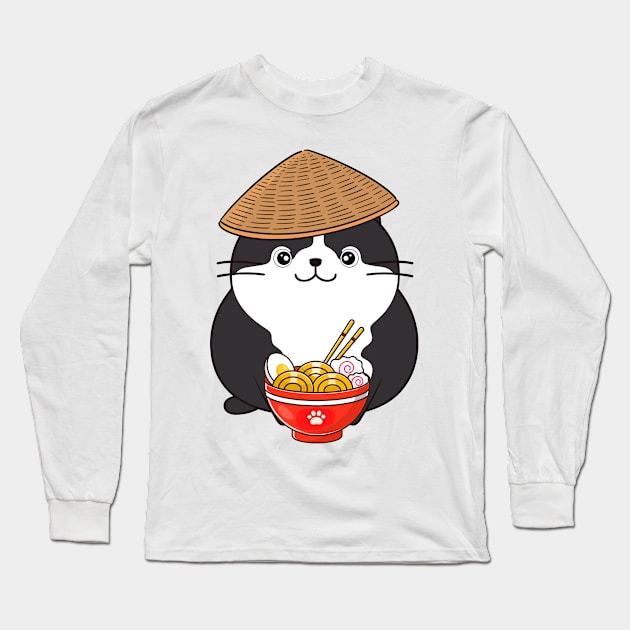 Funny fat cat is eating noodles Long Sleeve T-Shirt by Pet Station